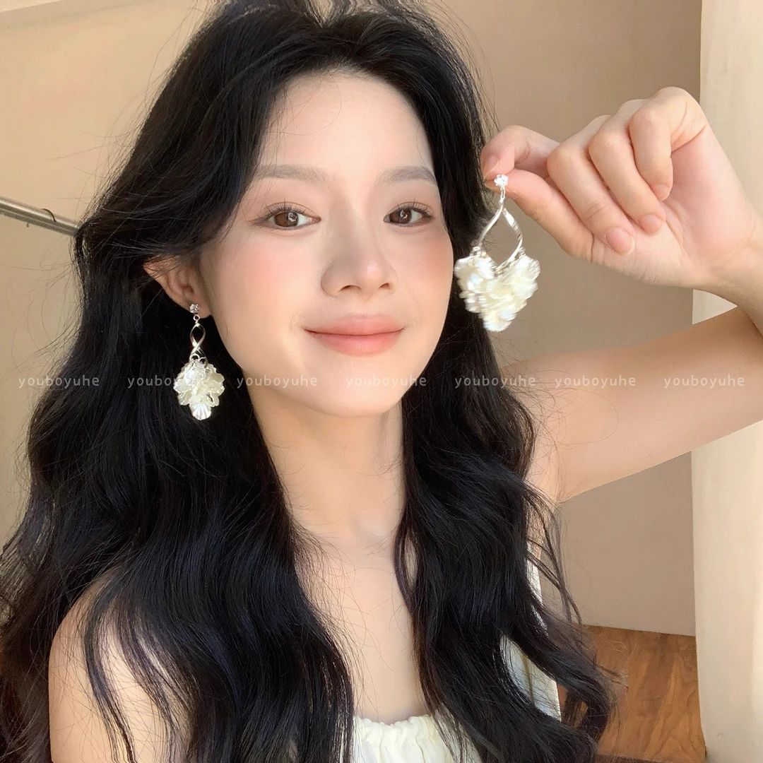 合金贝壳耳饰 法式贝壳花瓣流苏耳环耳钉高级感女耳坠耳饰配饰品