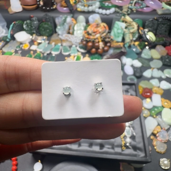 啊***惠银S925镶嵌翡翠耳钉天然翡翠耳钉