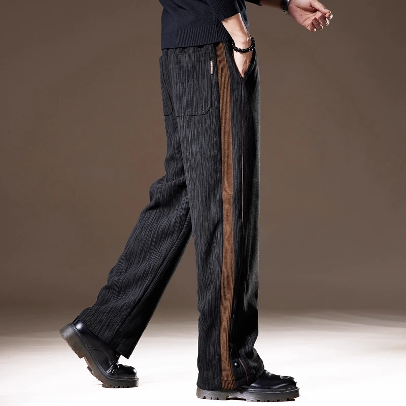 BALEYSWO美式复古灯芯绒休闲裤男秋冬款宽松雪尼尔直筒阔腿卫裤子