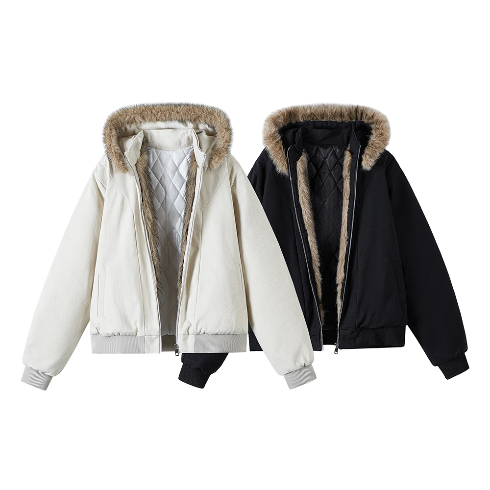 男士解构座山雕连帽男士秋冬季夹克加厚棉衣羊羔绒加绒男装毛领