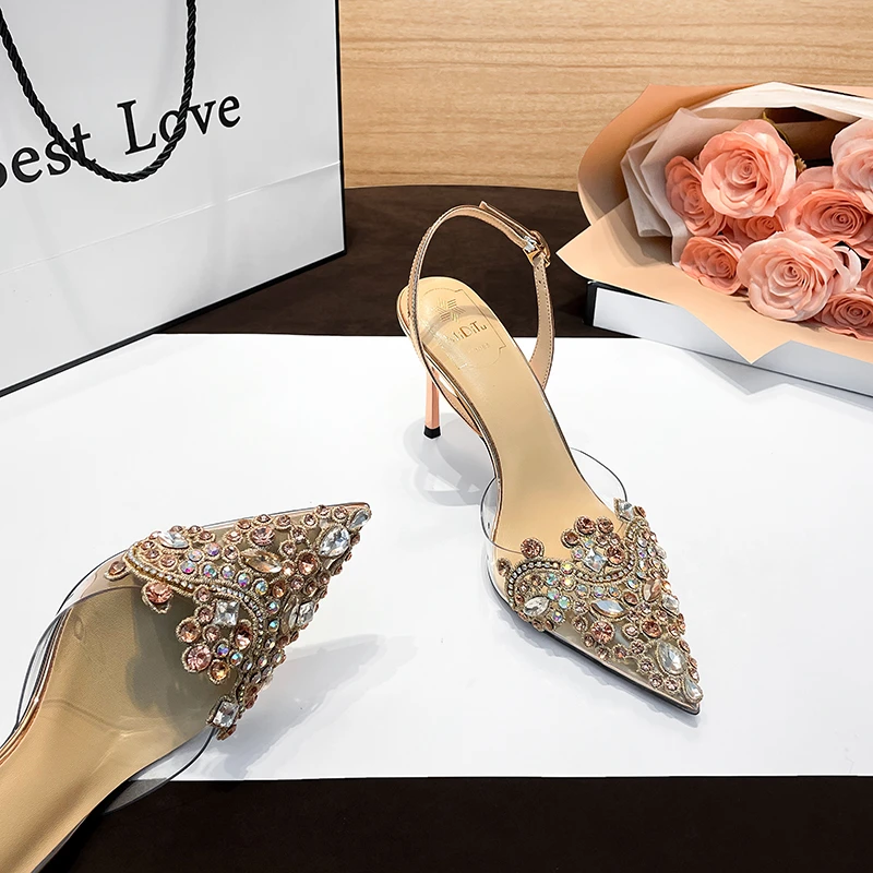 DITU/米蒂图2025年新款方头凉鞋高跟鞋气质夏季漆皮细跟一字带