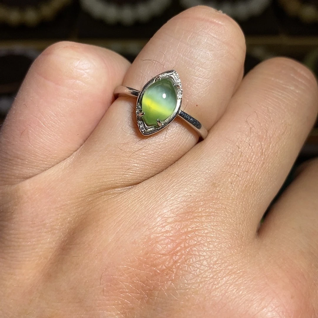 【闪购商品】银S925镶嵌戒指和田玉（碧玉）