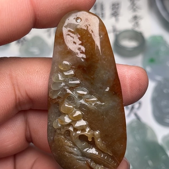 翡翠未镶嵌颈饰山水