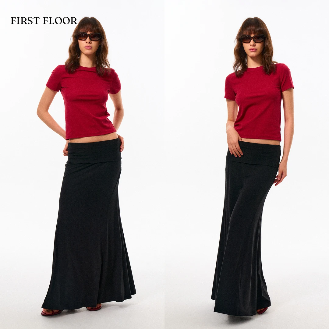 FIRSTFLOOR 两色弹力基础百搭修身针织鱼尾低腰长款半裙