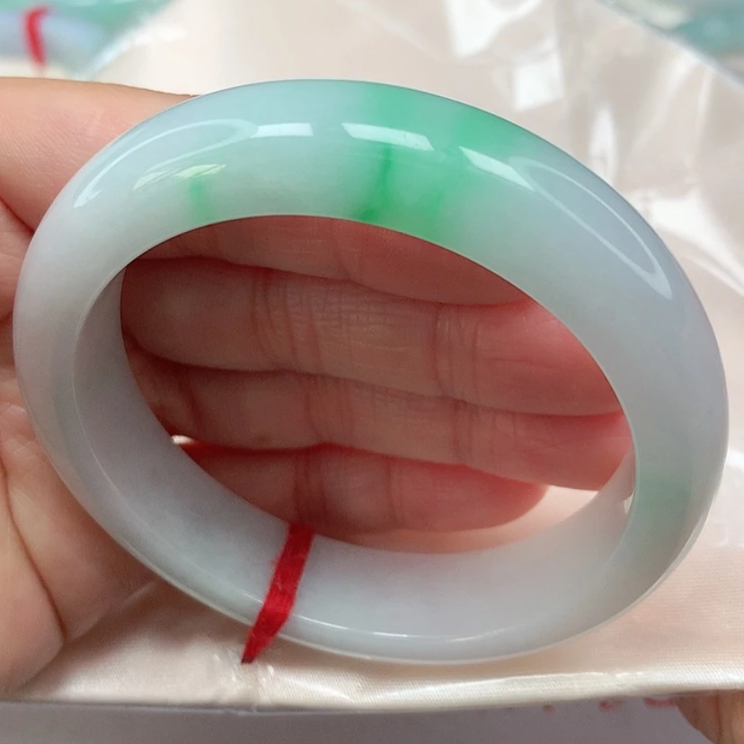 【闪购商品】翡翠手镯未镶嵌冰胶阳绿白底青手镯5455圈13号
