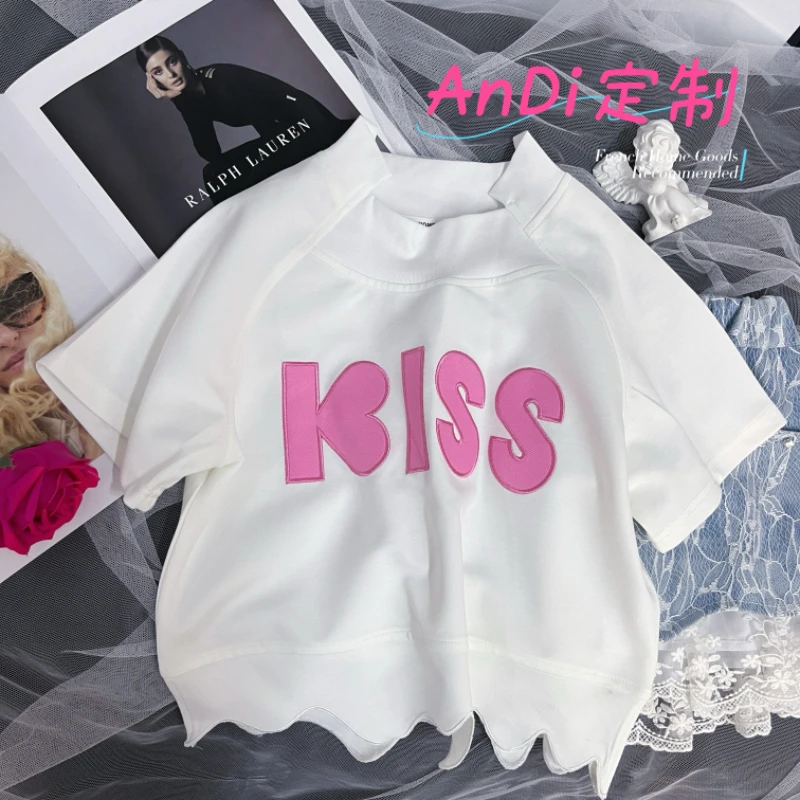 〖ANDI〗订制夏季女童下摆不规则字母KISS时尚洋气短袖3935
