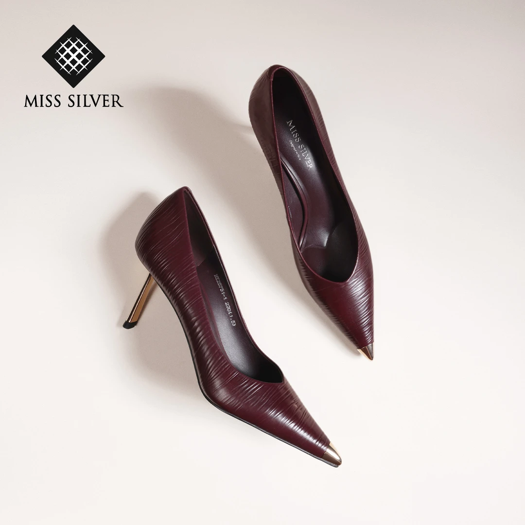 MISSSILVER细跟高跟鞋女2025年新款浅口真皮气质时尚防踢头单鞋