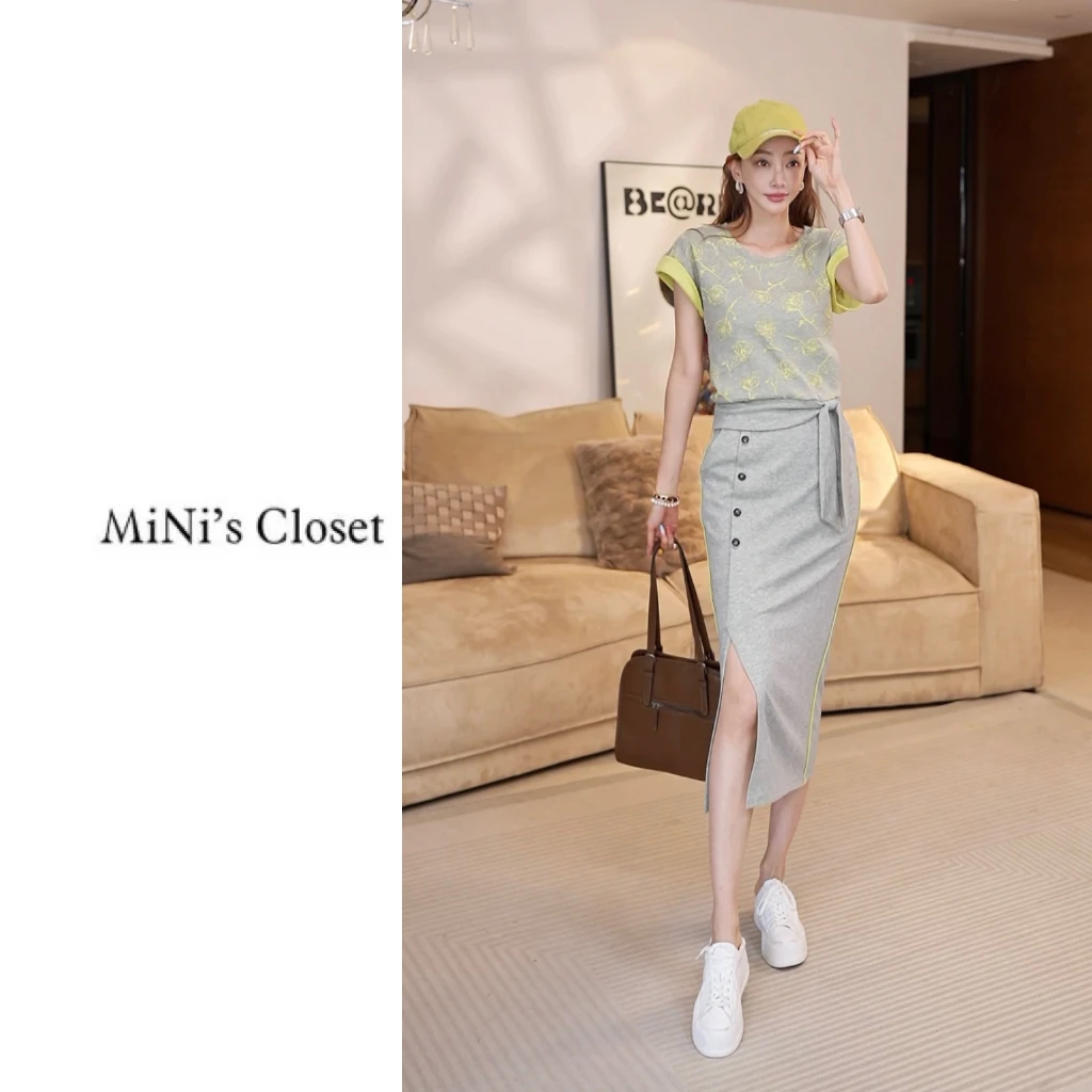 【MiNi推荐】韩版时尚休闲运动风修身显瘦手工印花时尚套装女JE1119