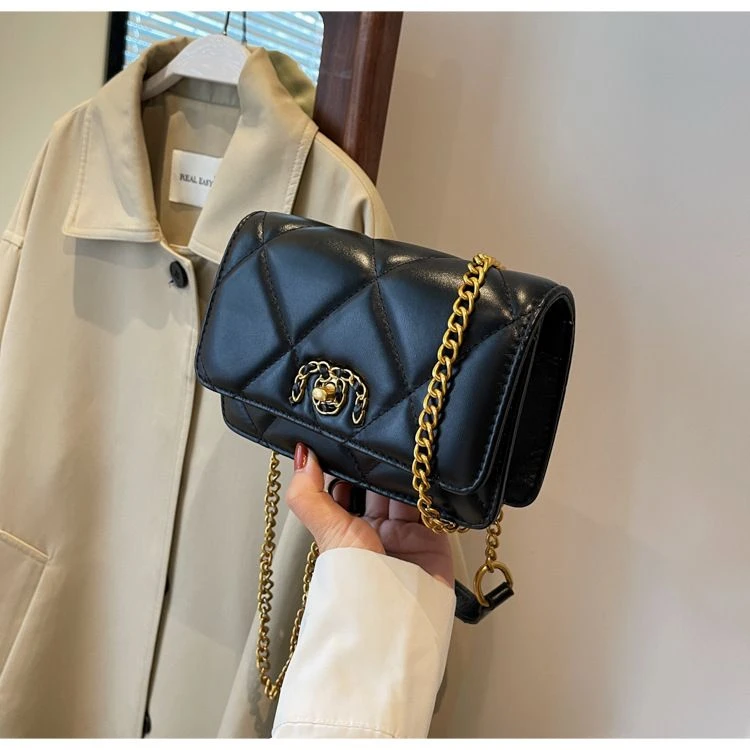 斜挎包纯色菱格2025新款小香风单肩网红斜跨绣线包包洋气百搭时尚