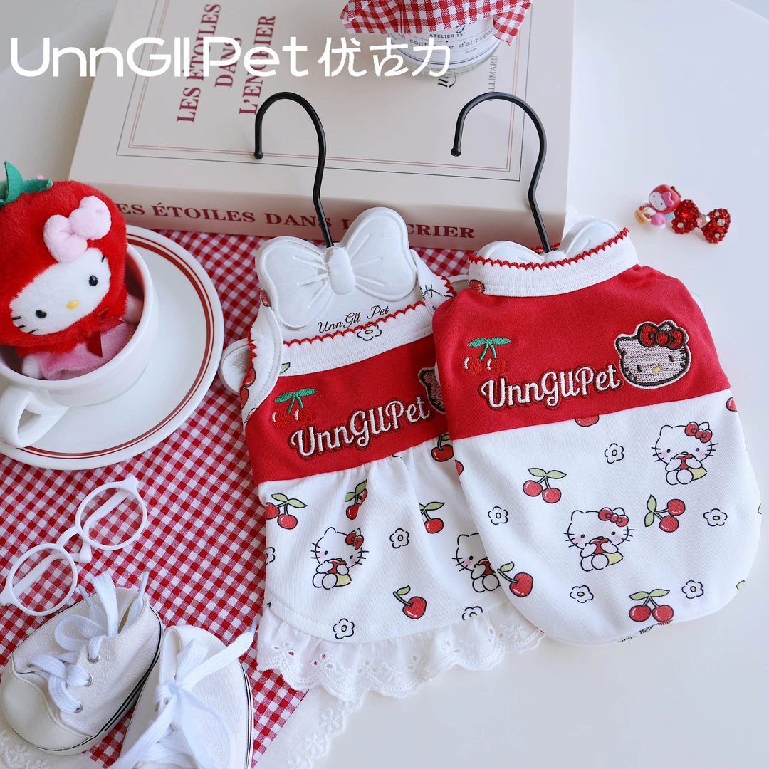 UnnGllPet优古力原创春夏樱桃kitty红居家服背心吊带裙宠物狗衣服