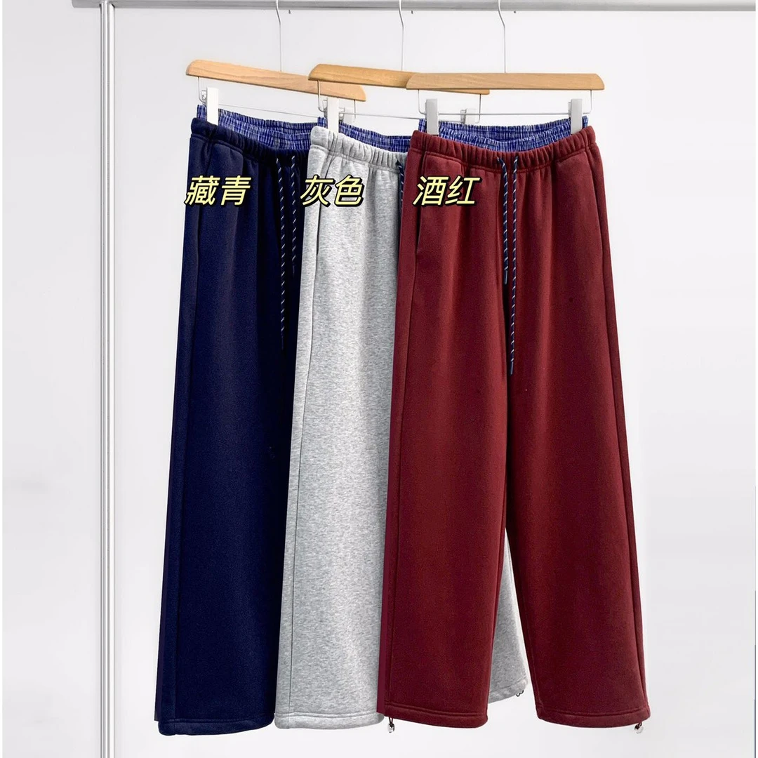 2024冬季卫裤女格子拼接腰休闲保暖直筒裤阔腿裤拖地裤