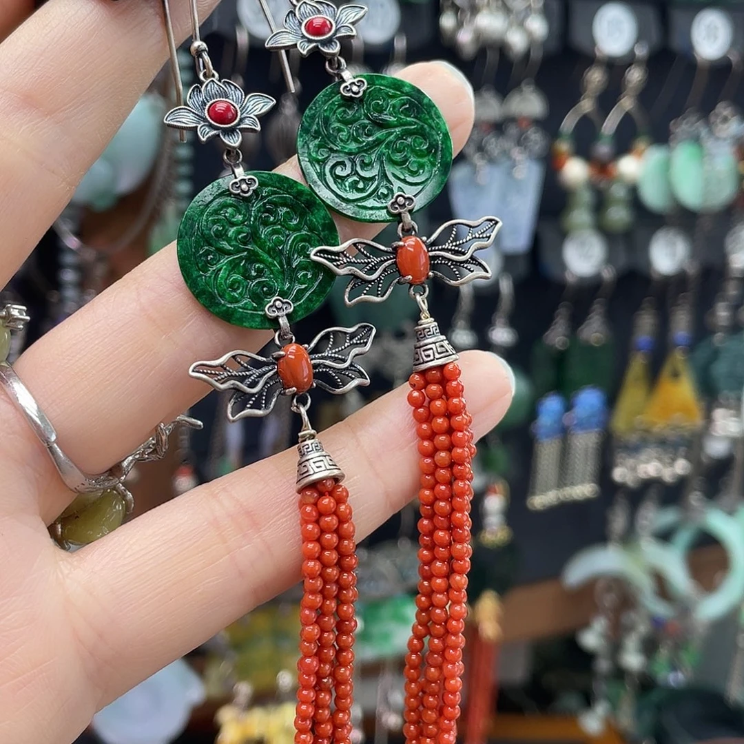 火****翡翠银S925镶嵌耳饰867hnhhj