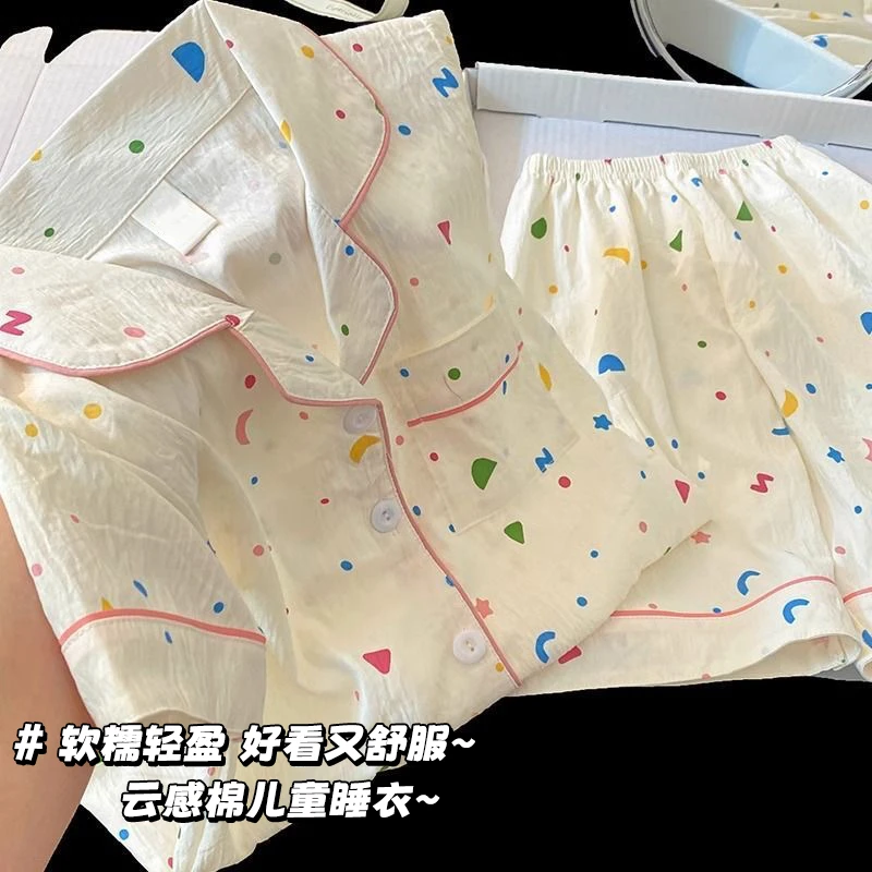 新款儿童睡衣女童夏季薄款短袖云朵棉中大童韩版公主风卡通家居服