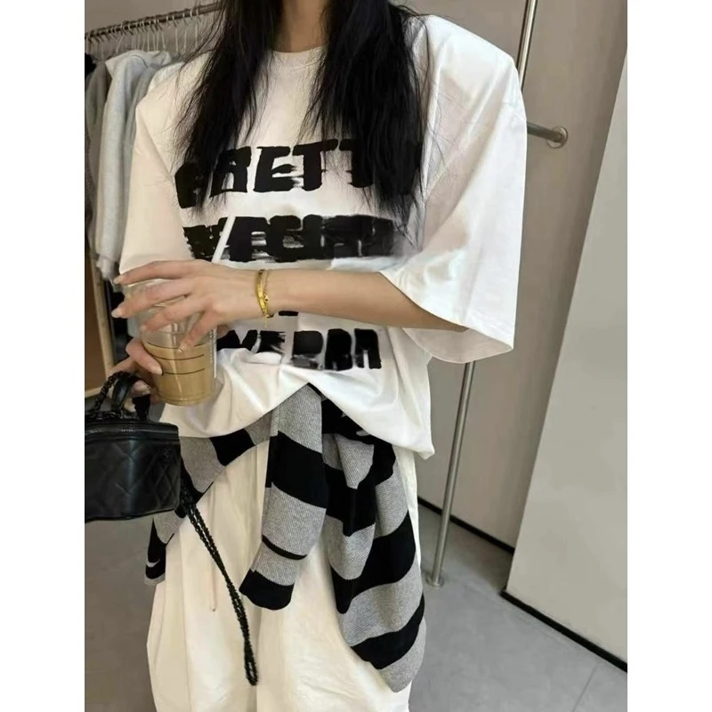 【東ROOM2025】春季新款欧美字母时尚百搭短袖T恤宽松韩版潮流
