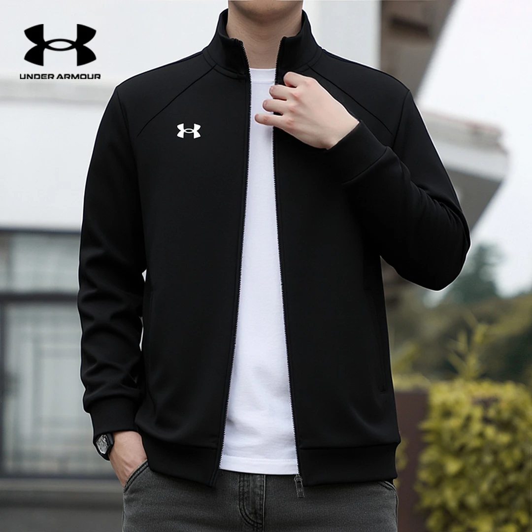 安德玛男士夹克春秋针织加绒时尚百搭宽松休闲开衫运动立领外套男