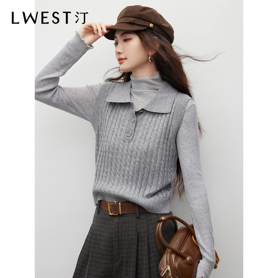 【主播专属】朗文斯汀通勤气质翻领绞花针织马夹DTMZ5509A12736