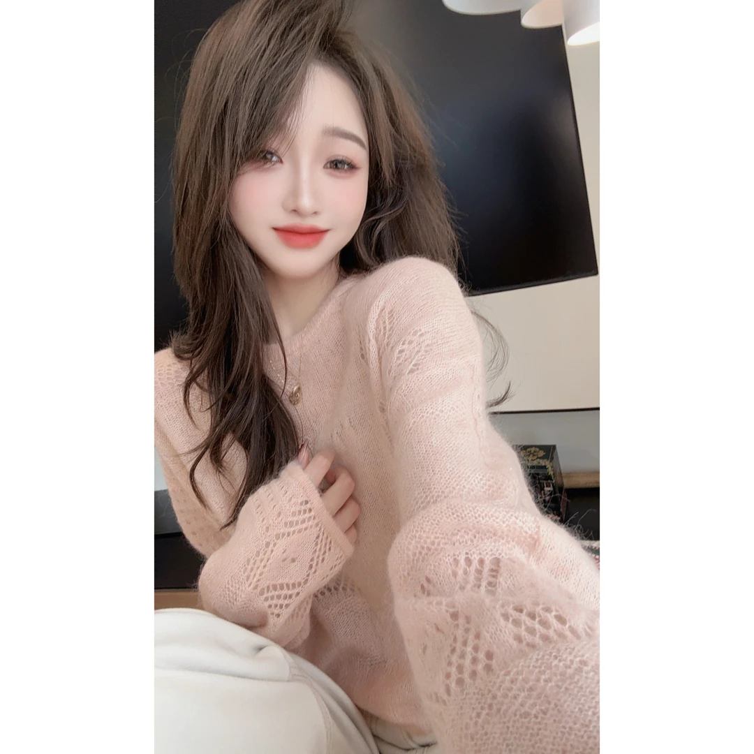 【陈陈私服】氛围感软糯马海毛毛衣洋气慵懒镂空长袖针织衫25092801