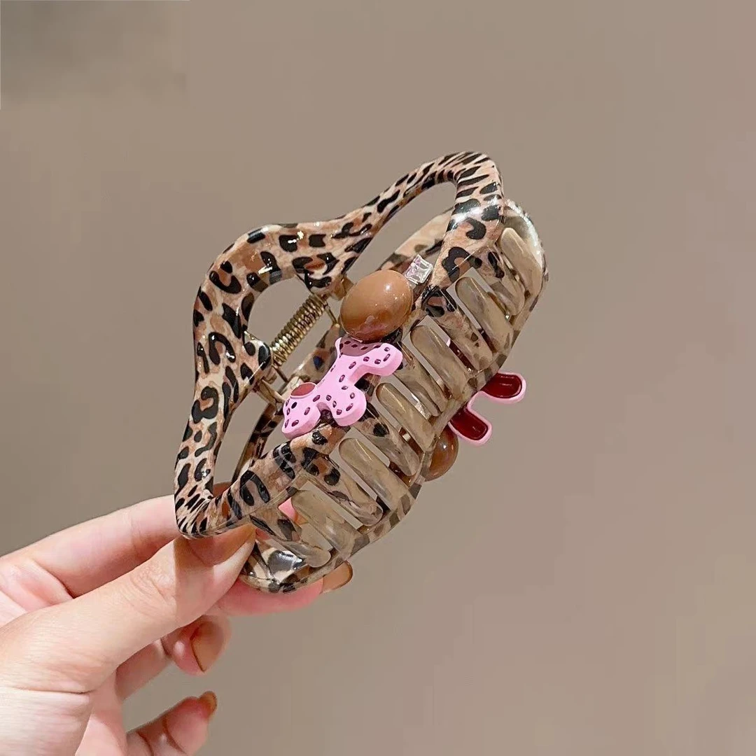 豹纹镂空云朵抓夹女高级感2025新款秋冬发量大后脑勺鲨鱼夹子发饰