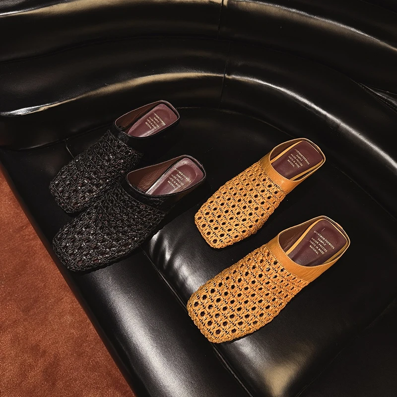 拖鞋女鞋外穿夏镂空编织包头拖鞋时尚百搭拖鞋女款镂空软底