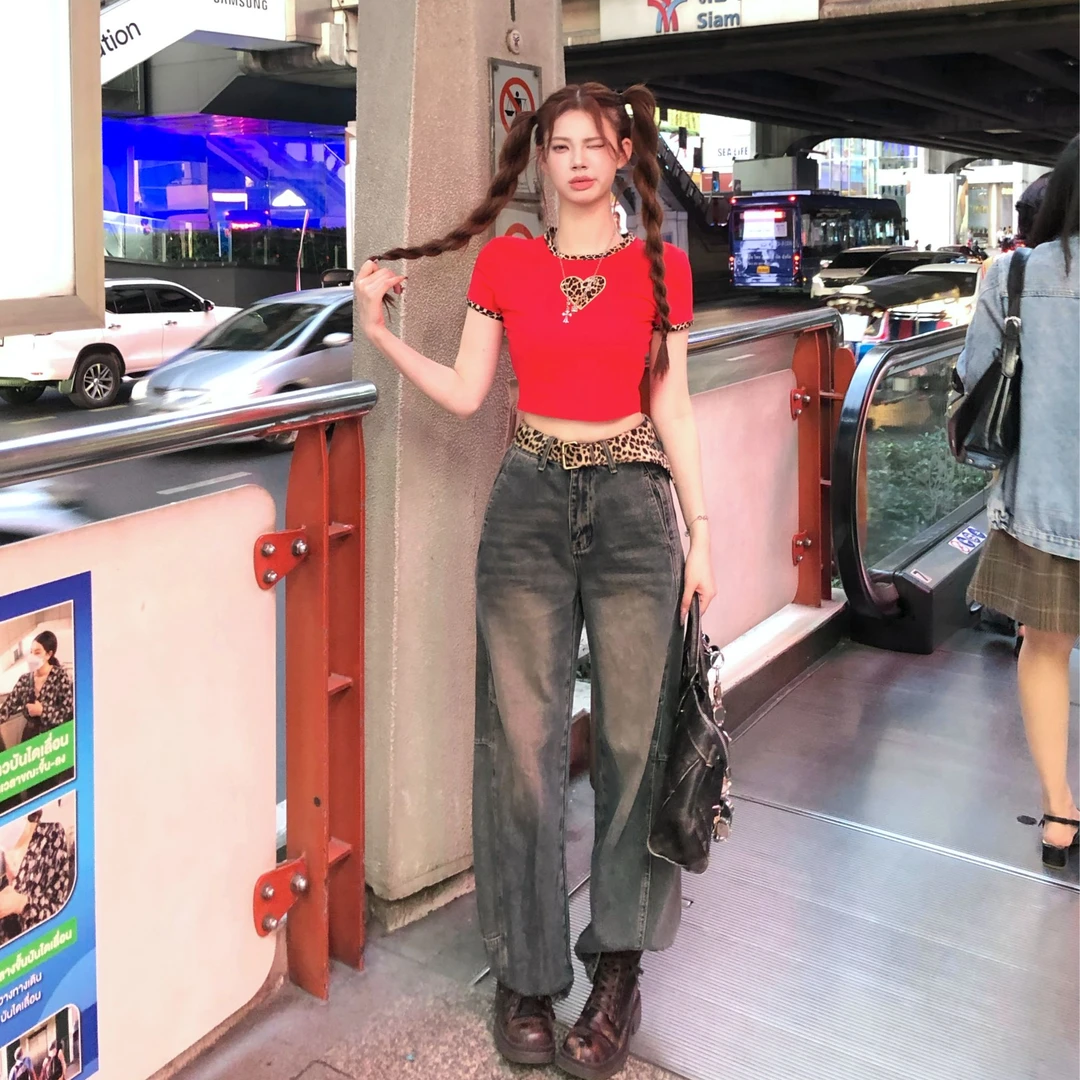 XIAOXIN【百搭冰美式】复古高街阔腿宽松设计牛仔裤LWJ25A1K011