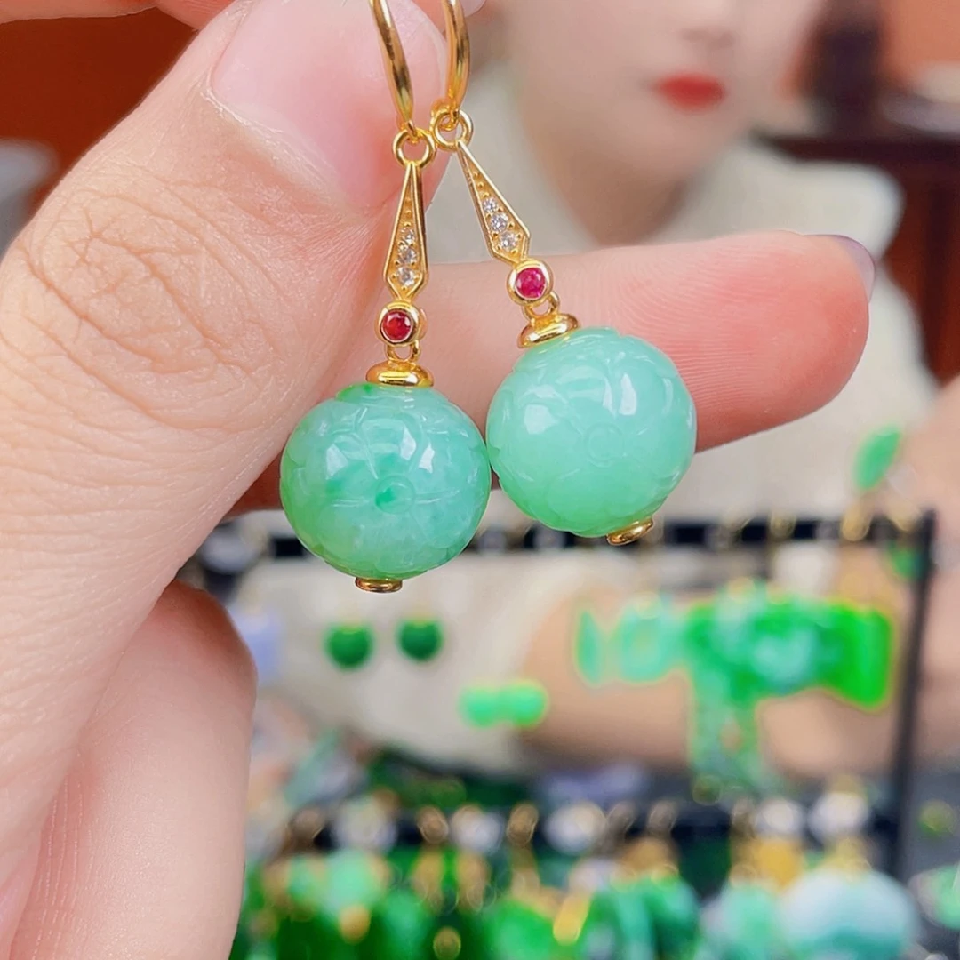 翡翠银S925镶嵌耳饰饰品