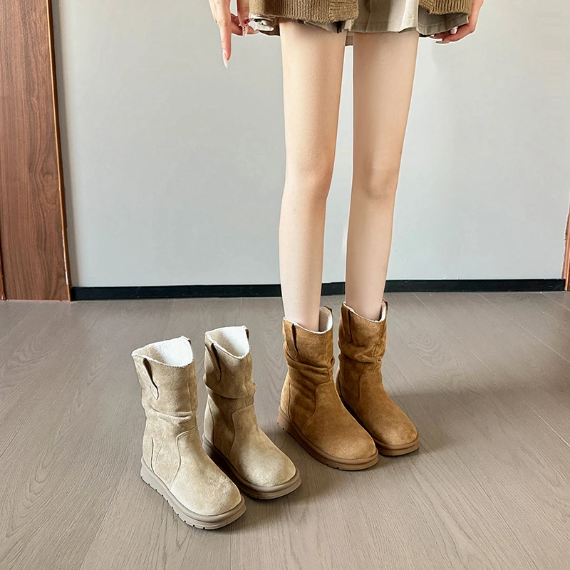 软底复古内增高小个子马丁靴中筒粗跟厚底短靴女新款秋冬爆款网