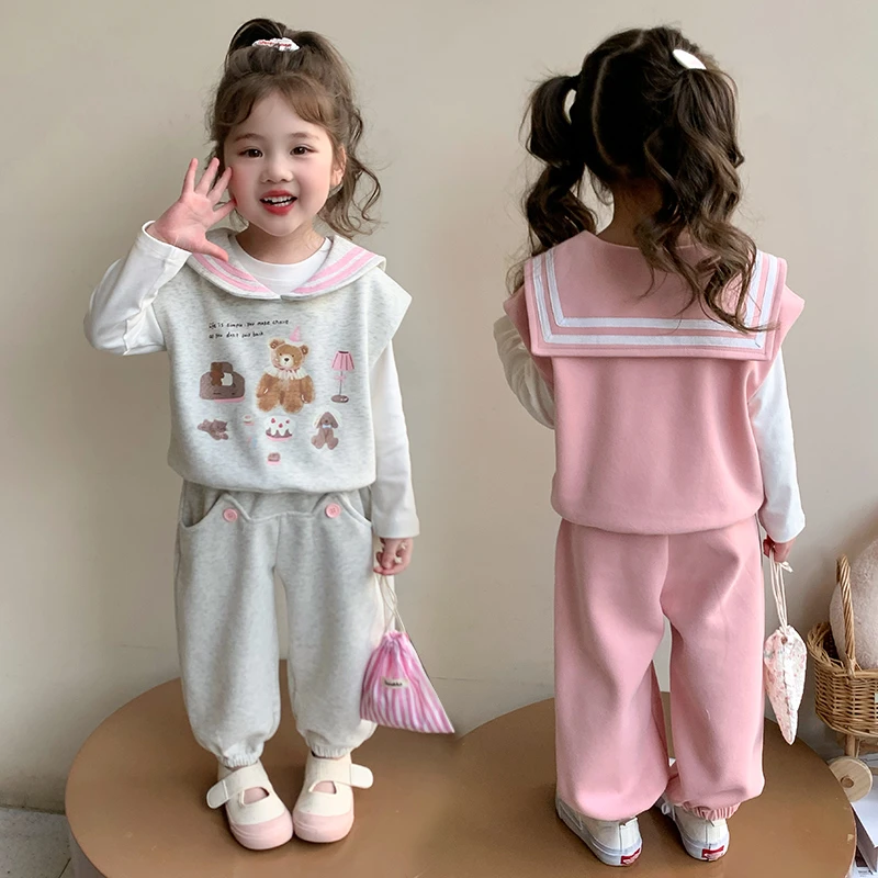 女童休闲套装2025新款儿童春秋装韩版洋气女宝宝春季时髦三件套潮
