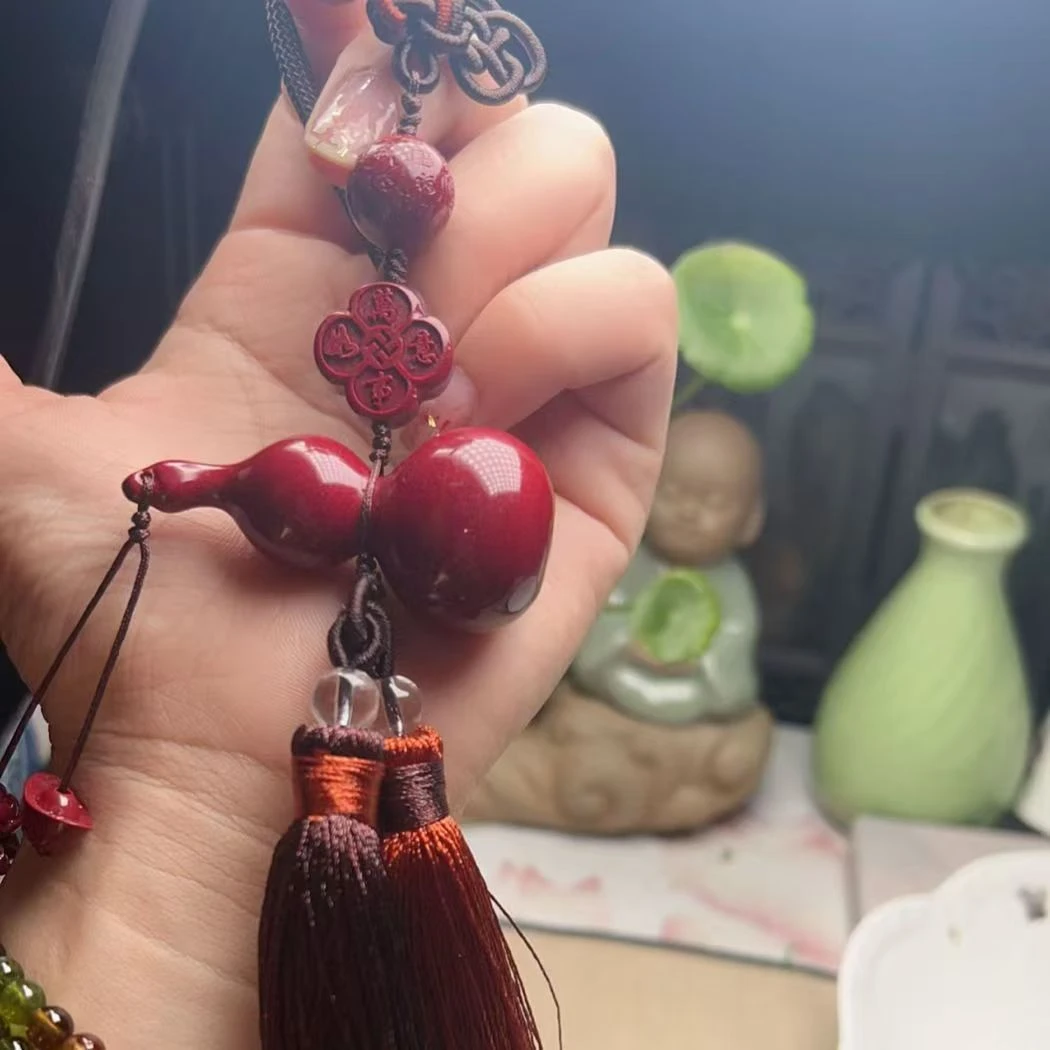 天然辰砂紫金砂葫芦吊坠车载吊坠平安坠房屋挂坠朱砂高品质