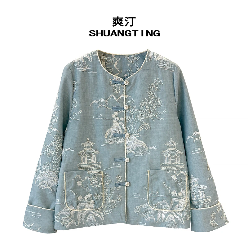 Jokara/丘可儿【蔷薇香】宽松气质绣花外套新中式盘扣提花国风上衣