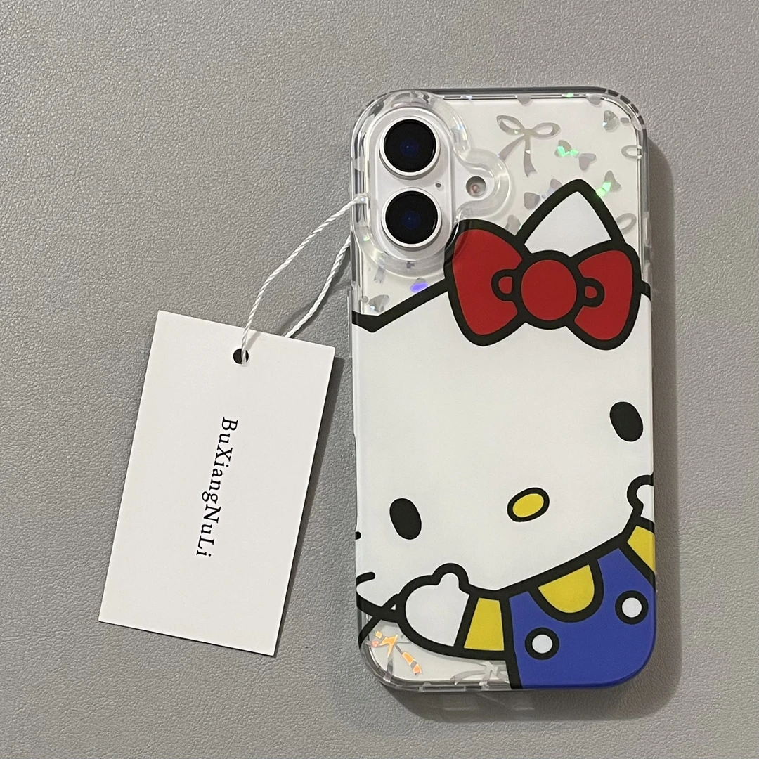 透明闪片蝴蝶结大屏kitty适用苹果16pro手机壳iPhone15全包14/13