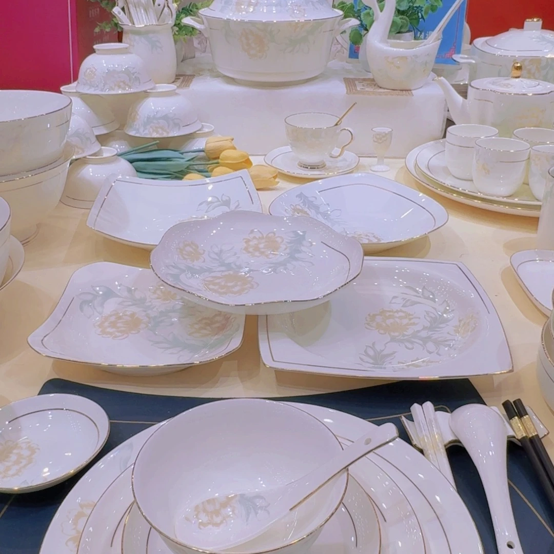 45%以上骨粉骨瓷景德镇描金清雅套装