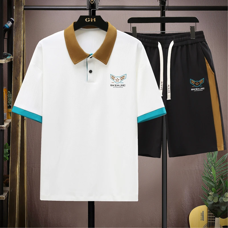 夏季冰丝套装男薄款速干休闲运动两件套时尚高端潮流短袖短裤一套