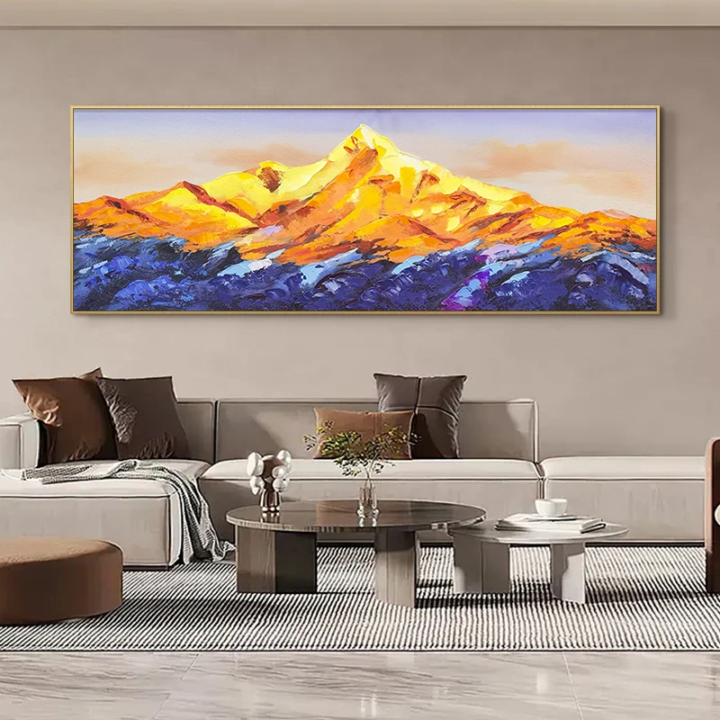 砂岩厚油肌理画金山客厅背景墙日照金山手工现代装饰画金山70200