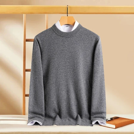【100%绵羊毛】男士羊毛衫专柜直供提花圆领保暖休闲羊毛衫