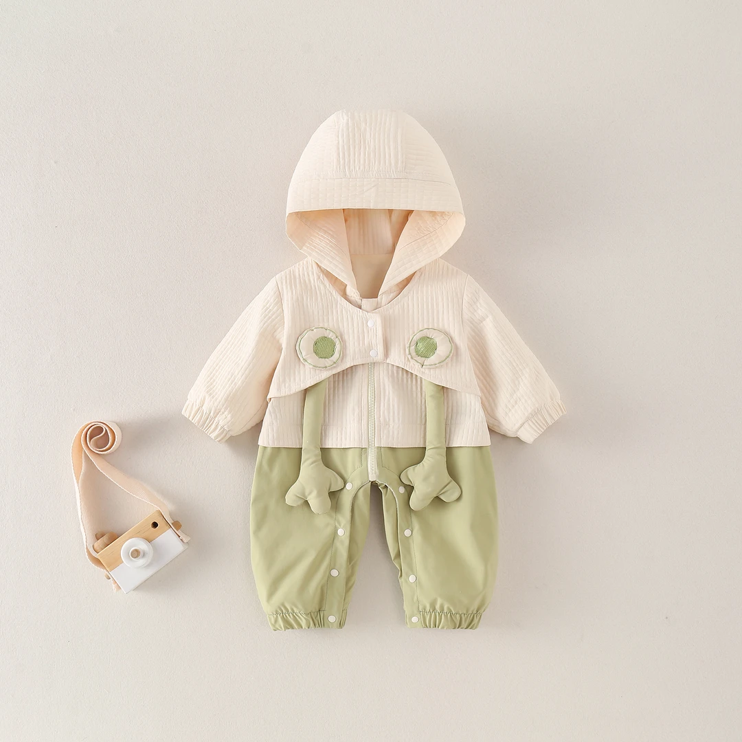 婴幼儿宝宝春秋双层连体衣可爱外出服男女宝宝卡通造型连体衣