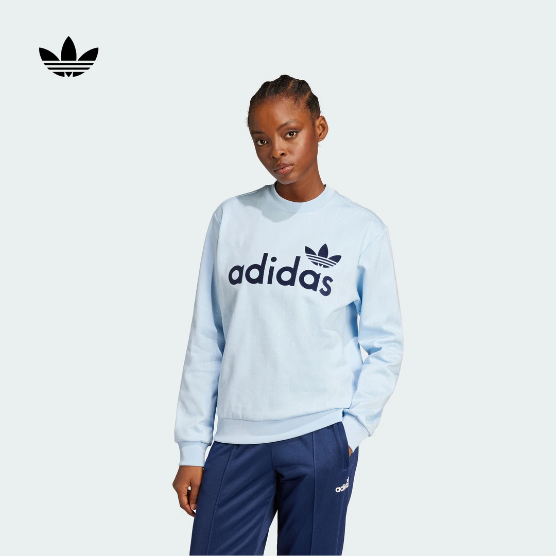 阿迪达斯官方三叶草adidas宽松复古条纹运动套头衫秋季女款JN1235