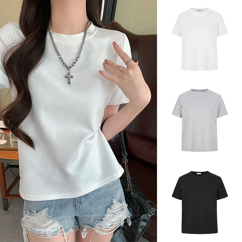 Moses Queen/魔西女王基础款正肩圆领短袖T恤宽松显瘦短款上衣