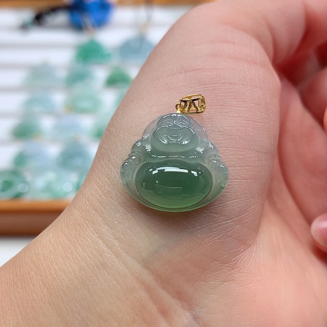 翡翠18K金镶嵌吊坠(赠链)17.8-19.5-5.3