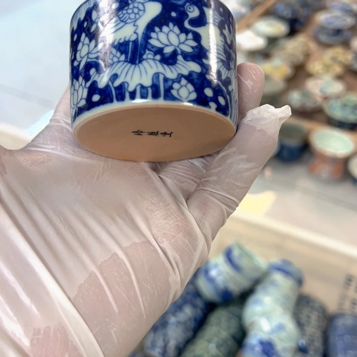 瓷片白青花一鹿莲科直筒杯客杯全品