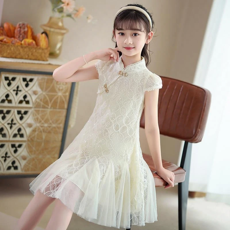 女童旗袍连衣裙夏装2025新款洋气儿童裙子女孩复古纱裙夏季公主裙