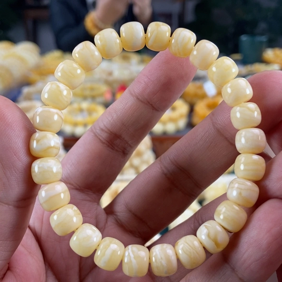 琥珀未镶嵌珠宝奇石9虎皮纹手串11.26