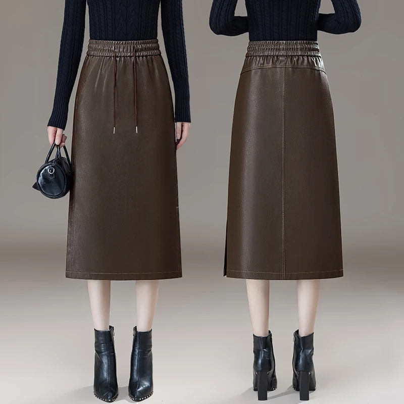 绵羊皮开叉中长款高腰高级感显瘦修身真皮皮裙半身裙包臀裙一步裙
