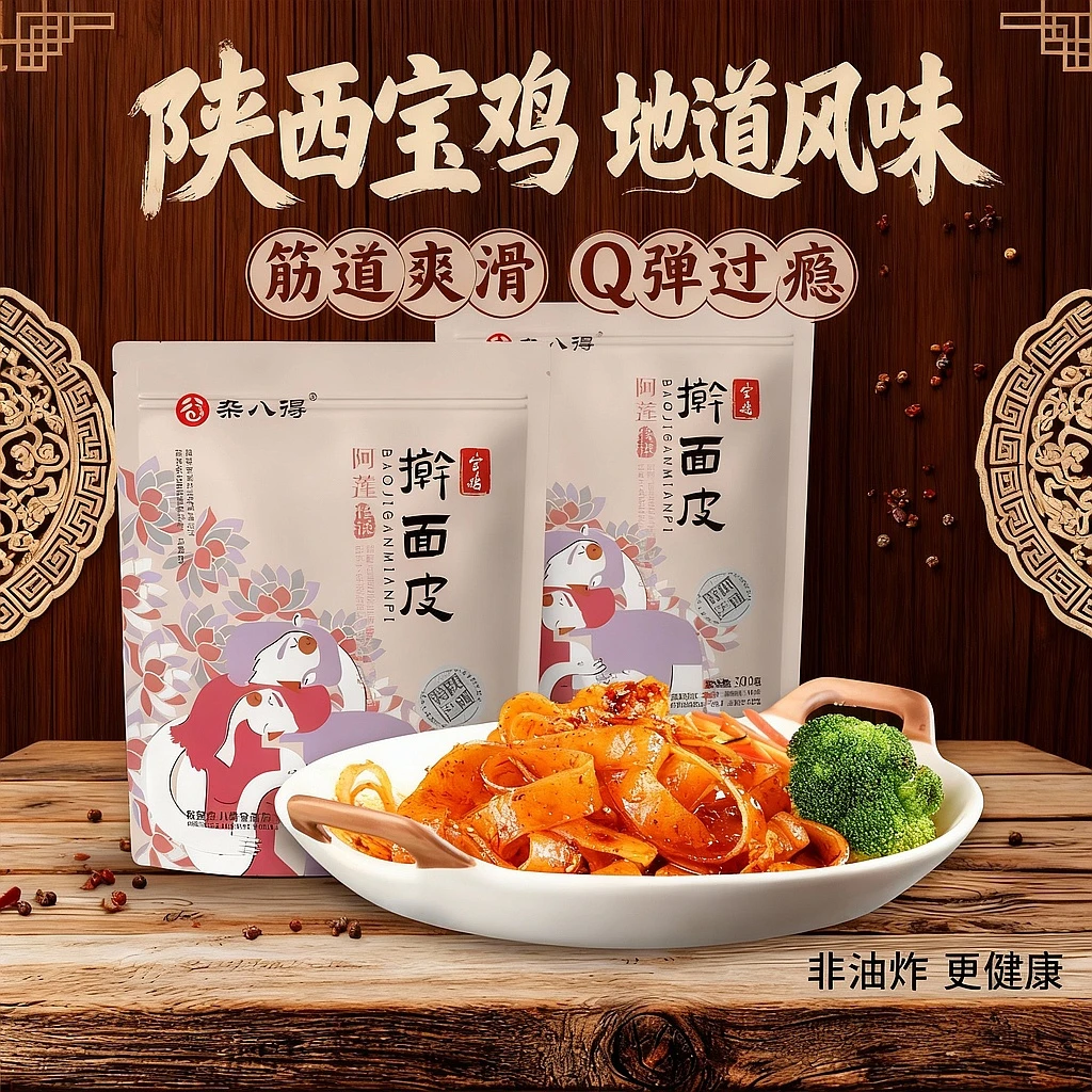 陕西宝鸡擀面皮岐山面皮速食凉皮300g真空香辣过瘾筋道爽滑