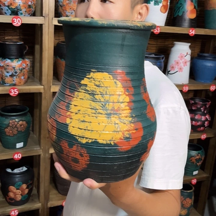红陶浮雕花盆炸炸炸