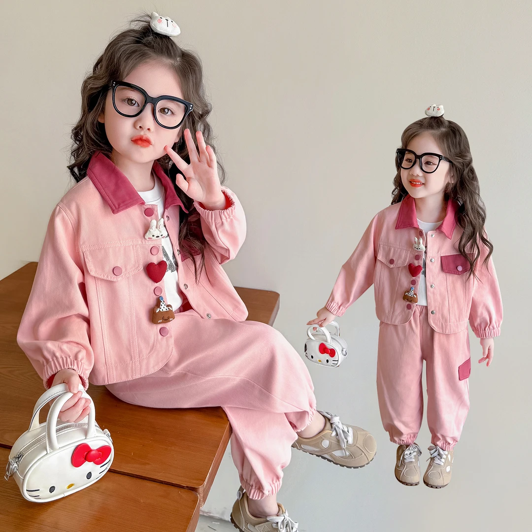 女童玩偶牛仔套装洋气小女孩春秋款女宝宝外套休闲两件套儿童时髦