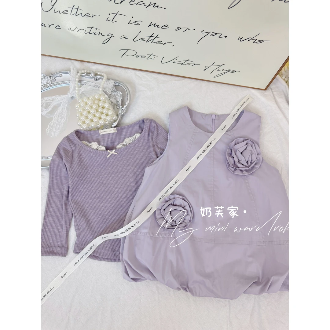 2025新款秋季时尚玫瑰花儿童花苞裙可爱公主风宝宝童装洋气套装