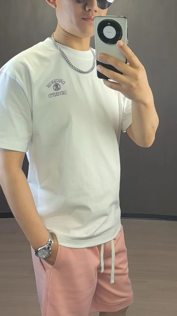 夏季欧美简约时尚纯棉男女T恤短袖