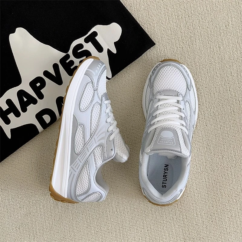 小众复古透气银网面鞋女鞋百搭休闲鞋2025年夏季新款学生运动鞋