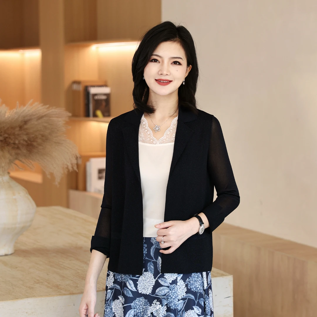 枫竺阿楠anan 经典主义 纯色简约亮丝开衫针织外套西装上衣女夏季