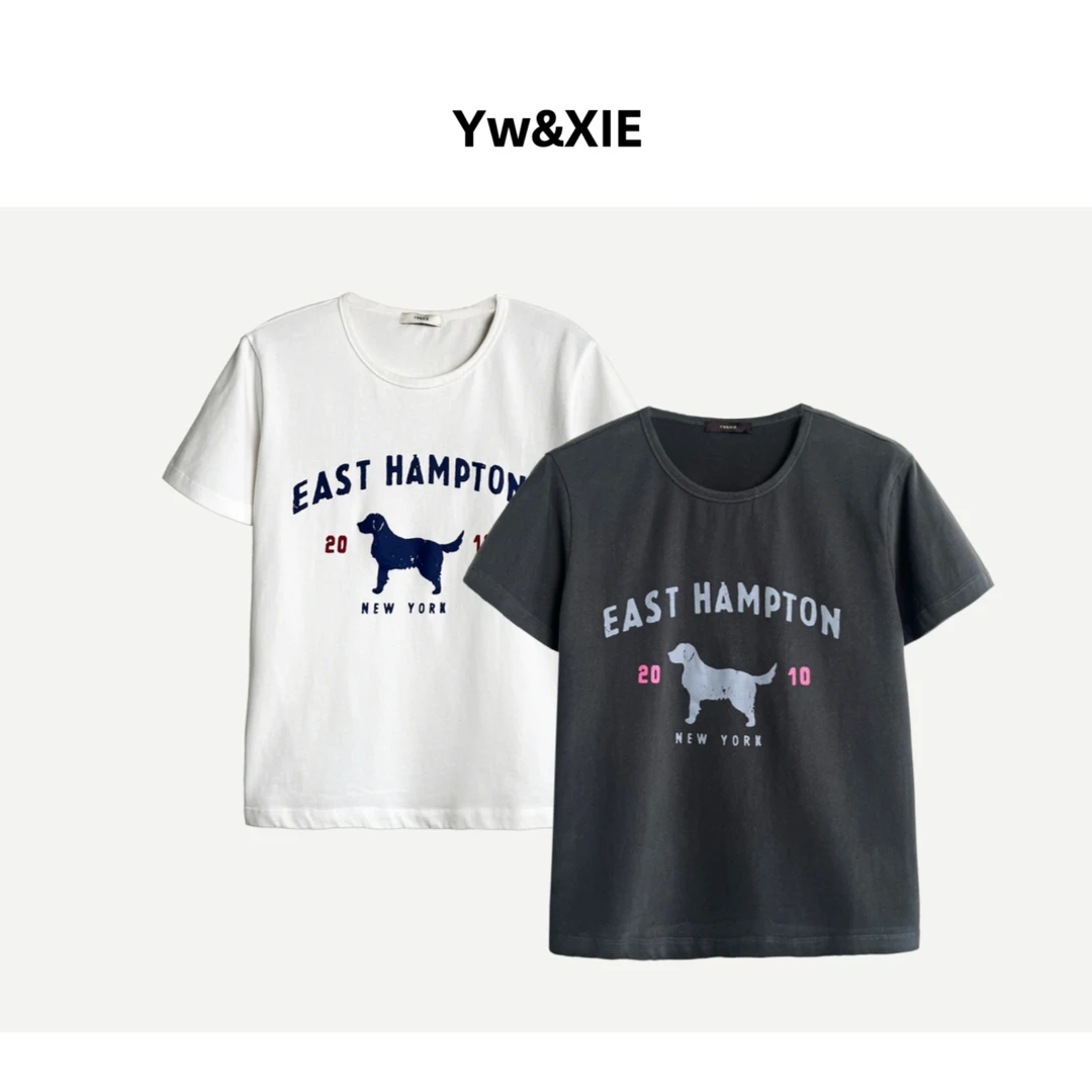 YW&XUE《7166》潮流复古狗狗印花短袖上衣T恤设计师百搭春夏